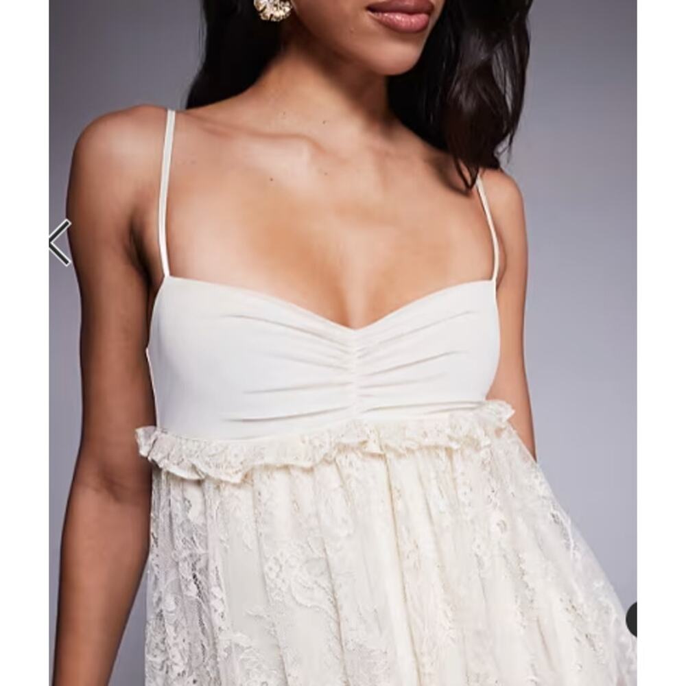 AFRM Babydoll Lace Mini Dress with Built in Bodysuit Cream Size S NWT - Picture 3 of 16